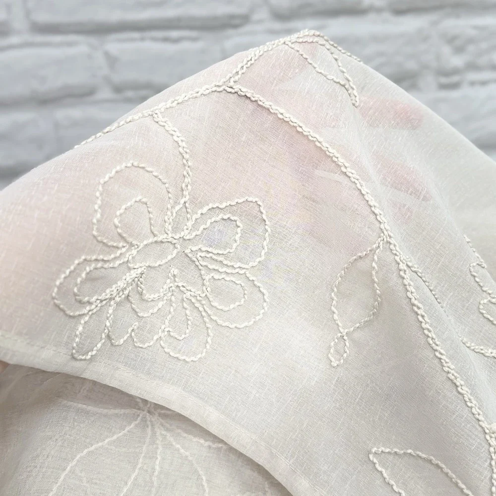 Laura Ashley Sheer Embroidered Floral Vines FROSTING Curtain 2 Panel TAUPE 52x84